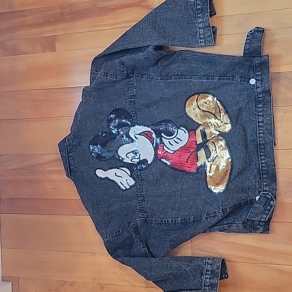 Mickey mouse sequined black denim jacket ONE SIZE